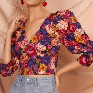 ZARA Floral print puff sleeve crop top Size M NWT